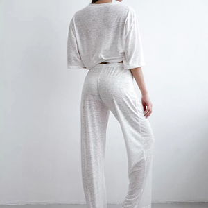 Women Solid Color Casual <b>Tracksuit</b> Set Loose Fit Crew Neck Short Sleeve Top With Elastic Waist Pants Side Pockets Spring Wear - Product Image 4