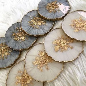 Sous-verres en verre turquoise avec motif floral en feuille d'or, faits à la main, élégants, lot de 4 - Product Image 3