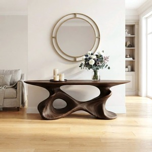 Modern Sculptural Solid Wood Console <b>Table</b> Handmade Entryway <b>Table</b> with Organic Curved Base Artistic Hallway Furniture Decor - Product Image 1