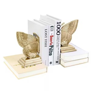 Metal Car <b>Bookends</b> Set Of 2 Gold Plated Sculptural Design Modern Rectangle Shape For Home Office Decor - Product Image 3