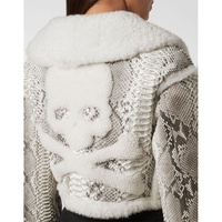 Blouson en cuir de mouton pour femme, nouvelle veste bombardier en fausse fourrure blanche avec imprimé serpent Python en relief