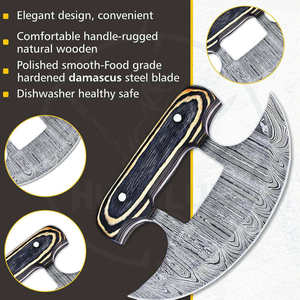 Cuchillo Ulu Alaskan de Acero de Damasco Forjado a Mano con Mango Personalizado de Madera Pakka, Mezzaluna, Picador de Hierbas, Cortador de Pizza - Product Image 4