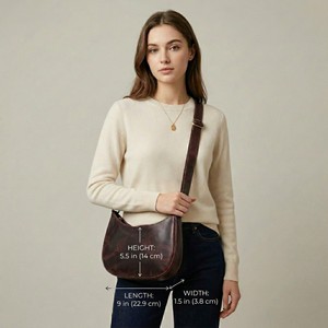 Women Genuine Leather Durable Single <b>Small</b> Crescent Crossbody Bag Minimalist Half Moon Shoulder Handbag for Travel Dark Brown - Product Image 6