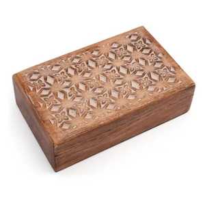 Caja de Joyería de Madera Tallada a Mano con Patrón Geométrico de Rejilla, Caja Rectangular para Guardar Recuerdos, Organizador - Product Image 1
