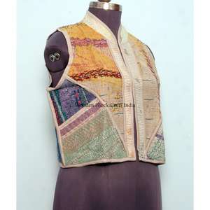 Chaleco de punto de algodón vintage para mujer, estilo indio con patchwork, multicolor, transpirable, de grosor estándar, para invierno. - Product Image 4