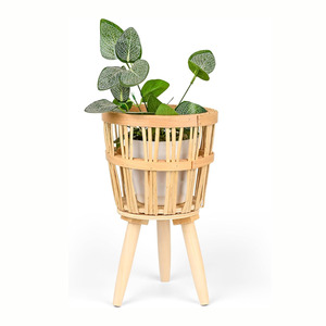 Handcrafted Flower <b>Plant</b> Holder with Wood Stand Leg Outdoor Party Decorations Sustainable Bamboo Planter Stands - Product Image 2