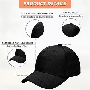 Gorra de Béisbol Negra Unisex de 6 Paneles, Ajustable, 100% Algodón Twill, Color Sólido, Gorra Casual para Adultos, Cuatro Estaciones - Product Image 1