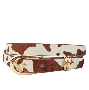 Cowhide Animal Print Casual <b>Belt</b> With Gold <b>Tone</b> Pin Buckle - Product Image 4