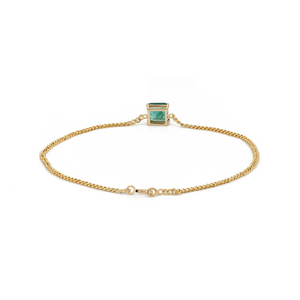 Elegante y Sofisticada Pulsera de Cadena con Eslabones y Gema Solitaria de Esmeralda Cuadrada de 7x7 mm Hecha a Mano, Joyería Fina - Product Image 3