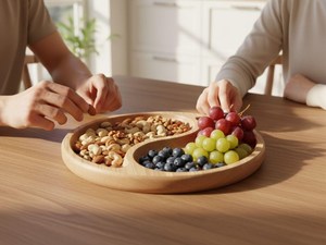 Eco-Friendly Portable Wooden <b>Snack</b> <b>Tray</b> with 2 Compartments Polished Beech Serving Plate & Divided Food Platter for Catering - Product Image 4
