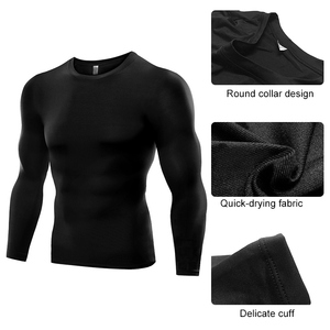<b>Men's</b> Long Sleeve O-Neck <b>Compression</b> Shirt Slim Fit Quick Dry Solid Color Knitted Polyester <b>Top</b> Casual Wear - Product Image 3