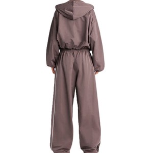 Trendy Women Oversized <b>Cropped</b> <b>Top</b> Hoodod Track Pant Solid Color Windproof Widebreaker Nylon Zip Up Custom Style Jacket Supply - Product Image 5
