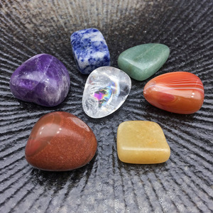 Natural 7 Chakra Carved Stone <b>Set</b> Assorted Polished Gemstone <b>Crystals</b> with Pouch Meditation Feng Shui Gift Wholesale - Product Image 5
