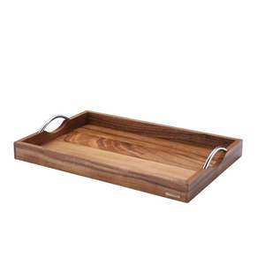 Plateau de service rectangulaire moderne en bois d'acacia avec poignées, écologique, compatible lave-vaisselle, décoration de cuisine, marron, pour servir boissons et en-cas - Product Image 5