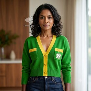 เสื้อคาร์ดิแกนสตรี Chi Eta Phi Sorority ปักลายตราสัญลักษณ์ คอวี ติดกระดุม ผ้าถักอะคริลิก เสื้อสเวตเตอร์สำหรับนักศึกษา เสื้อคลุม - Product Image 5