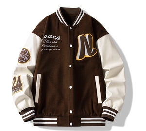 Blouson universitaire personnalisé pour homme, style streetwear hiver, broderie premium, OEM/ODM, 100% laine peignée, logo frontal - Product Image 3