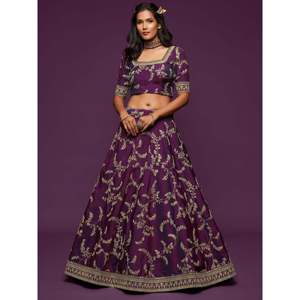 Agréable fil violet broderie Art soie mariage Lehenga Choli - Product Image 3