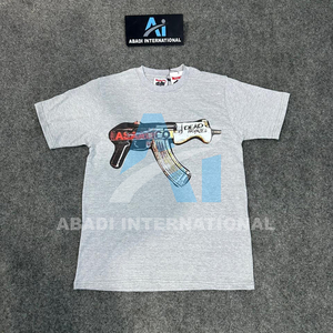 เสื้อยืดผู้ชายสีเทาผ้าฝ้าย Asali ลายพิมพ์ปืน แขนสั้น คอกลม สไตล์ลำลอง ทรงปกติ พิมพ์ลายสกรีน เสื้อ Asali - Product Image 1