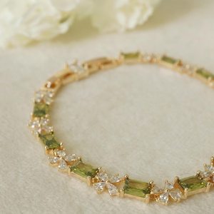 Bracelet en pierre précieuse péridot naturelle, argent sterling 925, plaqué or rose 14 carats, cadeau pierre de naissance d'août - Product Image 2