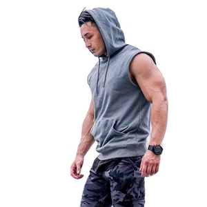Sudadera con capucha sin mangas para hombre, ropa informal, logotipo personalizado, sudaderas con capucha sin mangas, fabricante de etiqueta privada para hombre, forro polar de algodón de Color sólido - Product Image 2