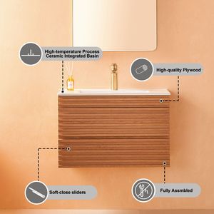 Mobile Bagno Sospeso da 30 Pollici con Lavabo in Ceramica per Bagni Piccoli - Product Image 3
