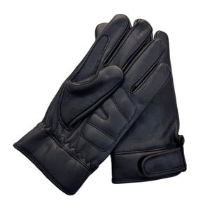 Gants de conduite en cuir de chèvre noir de qualité supérieure avec logos personnalisés et dos élastique froncé pour le pouce - Product Image 1
