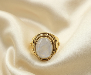 Natural Rainbow Moonstone 18k Sterling Silver Rose Gold & Yellow Gold Plated Handmade Bohemian <b>Statement</b> <b>Ring</b> Unisex - Product Image 1