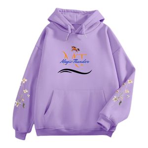 Sudadera con Capucha Morada Personalizada de Alta Calidad para Hombre con Estampado de Caballo en la Parte Delantera y Mangas con Diseño Floral para Otoño - Product Image 1