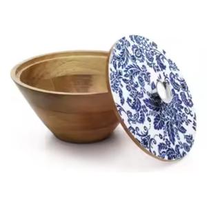 Tazón de Madera Tradicional con Diseño Impreso, Artesanía, Artículo de Cocina Ecológico y Pulido, Decoración Clásica para el Hogar - Product Image 4