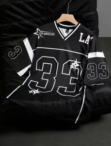T-shirt de football noir Los Angeles, col en V, décontracté, sportif, surdimensionné, pour homme, streetwear, séchage rapide - Product Image 1