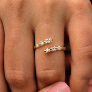 Custom Jewelry 14K Yellow Gold Round Lab Grown Diamond Open Wrap <b>Ring</b> Modern Bypass Wedding Band <b>Rings</b> Fine Jewelry for Women's - Product Image 2