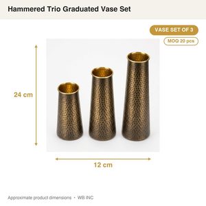 Ensemble de 3 vases en fonte faits à la main, 12 cm, finition laiton antique, ensemble de vases martelés gradués pour la décoration intérieure, les hôtels et les mariages - Product Image 4