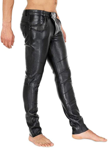 Pantalones de Motociclista para Hombre, Negros, Recubiertos de PU, Cintura Alta, Cierre de Cremallera, Bolsillos Laterales, Corte Recto, Resistentes, para Invierno - Product Image 2