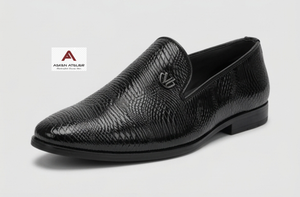 Premium Textured Black Slip-On Loafers with <b>Flat</b> <b>Sole</b> and Square Toe, Elegant Office Dress <b>Shoes</b> for Business, Formal Events - Product Image 4