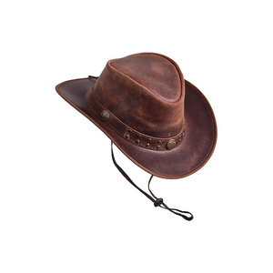 Leather Cowboy <b>Hat</b> Wide Brim Western Style Braided <b>Band</b> Brown - Product Image 2