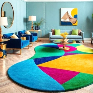 <b>Hand</b> Tufted Anti-skid Thin Multicolor Geometric Abstract Wool Rug Modern Irregular Area <b>Carpet</b> Living Room Bedroom Home Decor - Product Image 3