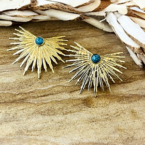 Creative Boho Sunburst <b>Stud</b> <b>Earrings</b> Brass 18k Gold Plated Turquoise Women's Gift Celestial Burst Wholesale OEM ODM - Product Image 3