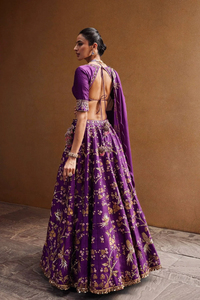 Ensemble Lehenga Choli extensible violet style Bollywood, broderie Zari et sequins, tenue traditionnelle pour mariage et fête, pour femme, été, sans plis - Product Image 2