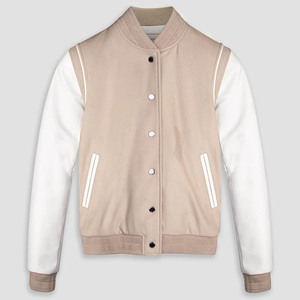 Unisex Beige White <b>Thick</b> <b>Fleece</b> Windproof Varsity <b>Jacket</b> Stand Collar Double Breasted Casual Winter Wear Regular Fit Solid Color - Product Image 1