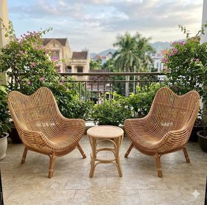 Rattan Garden Furniture Set <b>Outdoor</b> Bistro Chair and <b>Table</b> Tropical Style Weather Resistant Natural Rattan Patio Set - Product Image 1