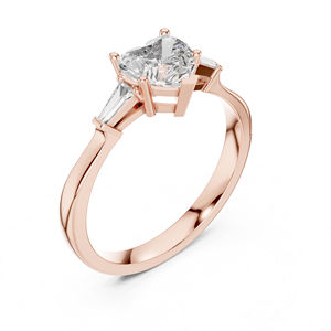 Anillo Solitario de Oro Rosa de 14K con Corazón y Diamante Cultivado en Laboratorio con Corte Baguette Personalizado para Mujer |   Boda |   Diamante Cultivado Nuevo - Product Image 2