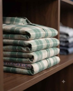Chemise décontractée à carreaux pour homme, col rabattu, boutonnée, manches longues, vert à carreaux - Product Image 1