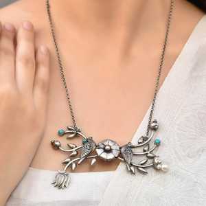 Collar con Colgante de Plata 925 Meera Jaipur Mor Peacock, Cadena de Eslabones, Joyería Fina Hecha a Mano en India, Regalo para Bodas y Fiestas, Diseño Personalizado - Product Image 1