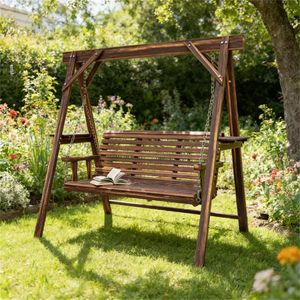 Dondolo da Esterno Marrone Carbonizzato con Supporto per Veranda, Terrazza o Giardino - Product Image 1