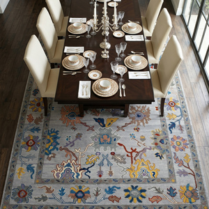 Tapis de luxe classique multicolore en laine noué à la main avec motif floral à poils ras pour salon - Product Image 4