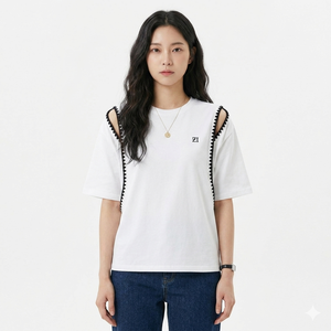 เสื้อเชิ้ตผู้หญิงขายดี แต่งขอบตัดกัน เสื้อเปิดไหล่สำหรับผู้หญิง รับทำโลโก้ เสื้อเปิดเว้า เสื้อเบลาส์ฤดูร้อน เสื้อผ้าผู้หญิง - Product Image 2