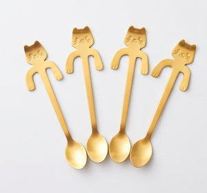 Cucharas Metálicas con Forma de Gato Dorado, Diseño de Dibujos Animados, Aptas para Lavavajillas, Juego de Cubiertos para Cenas Divertidas - Product Image 1