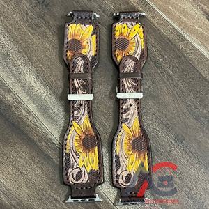 สายนาฬิกา Apple Watch หนังวัวแท้แกะสลักลายดอกไม้สไตล์ตะวันตก งานแฮนด์เมดระดับพรีเมียม OEM ODM สายรัดข้อมือ iWatch ดีไซน์ทันสมัย - Product Image 1