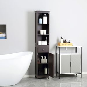 Mobiletto alto autoportante marrone con 3 ripiani e cassetto per l'organizzazione del bagno - Product Image 2