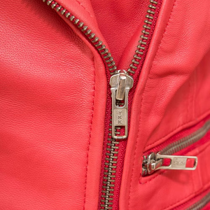 Red Leather Waterproof Thick Moto Jacket Women's Full Sleeve <b>Stand</b> Collar Zipper Closure Autumn Fashion Style Solid Color - Product Image 3